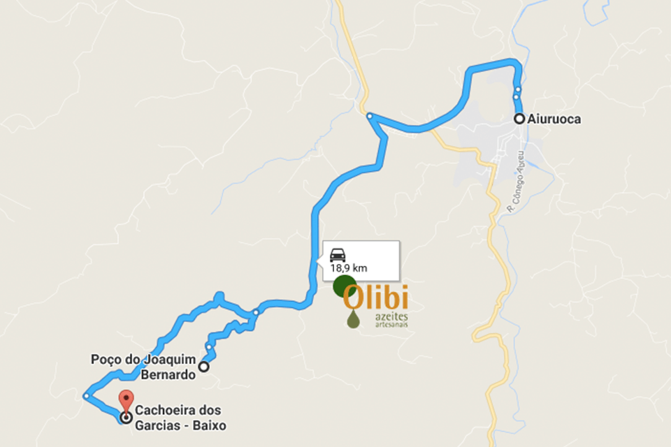 Mapa localiza Cachoeira dos Garcias e fazenda Olibi 